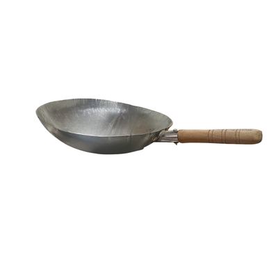 Stainless steel wok with wooden handle