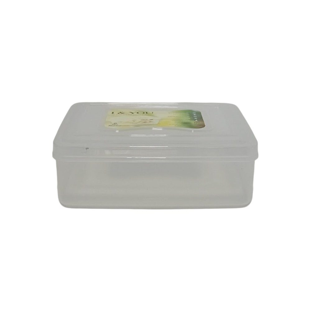 Clear rectangular plastic food container