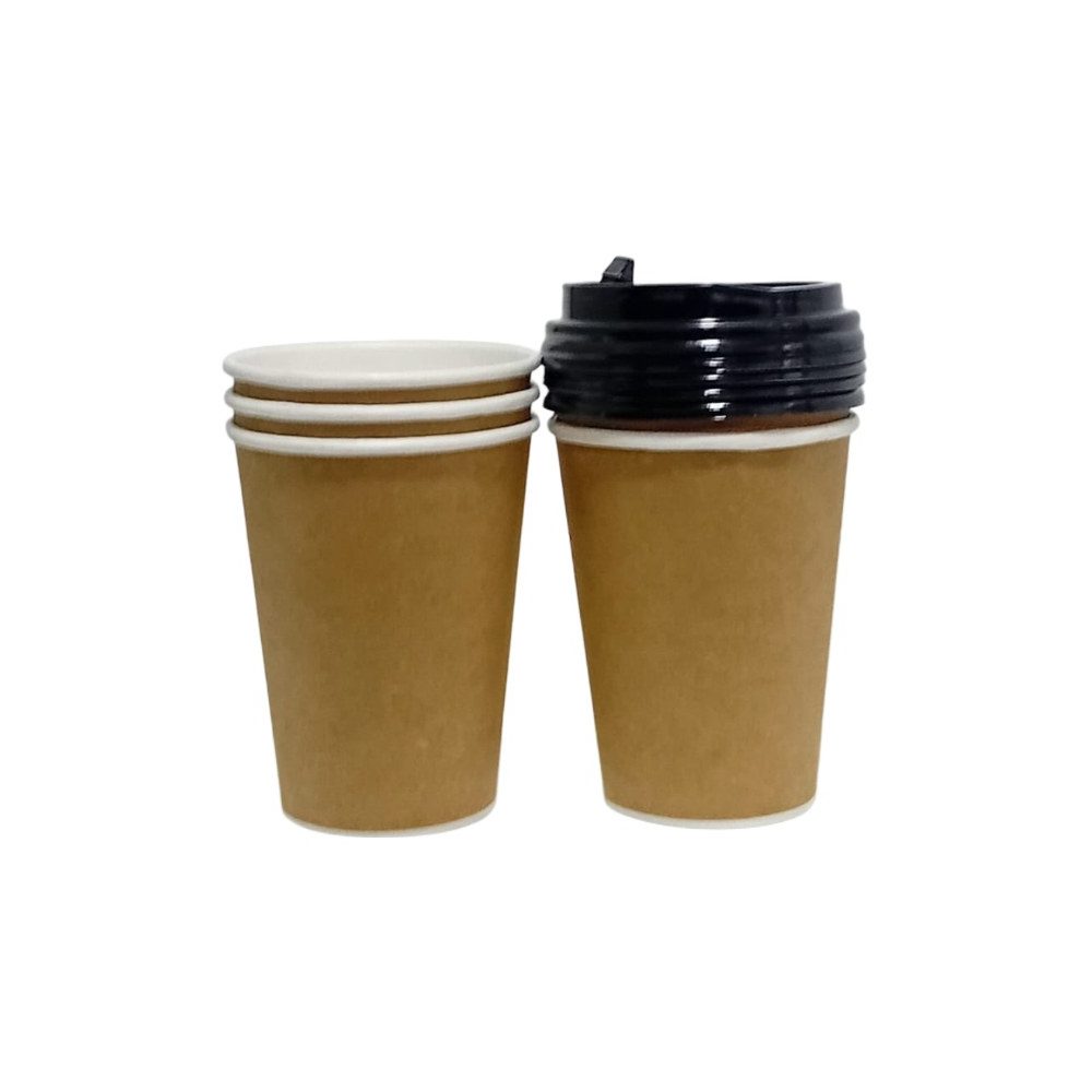 Kraft Paper Coffee Cups With Lids, 5 Pack