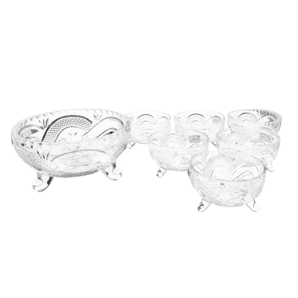 Footed Glass Dessert Bowl Set, 7 Pieces