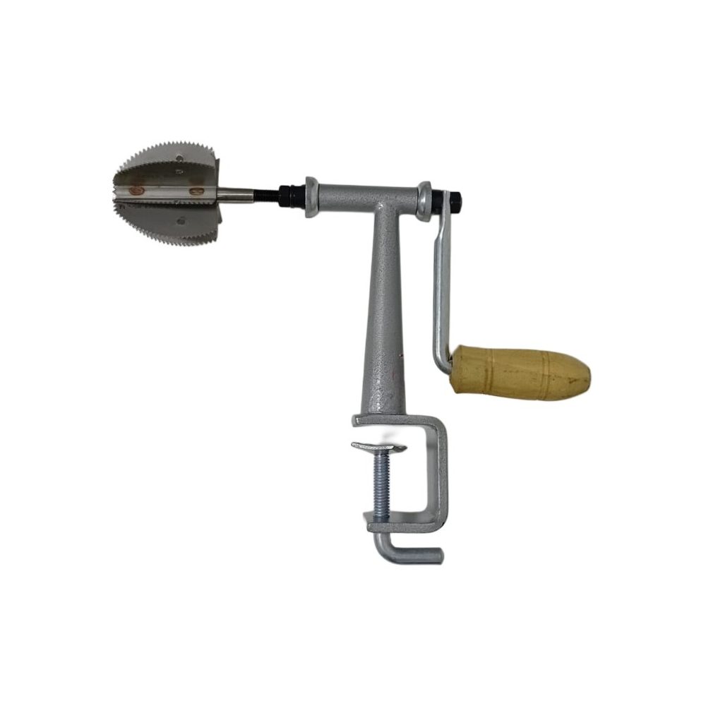 Hand-crank coconut scraper with clamp