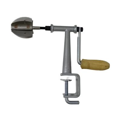 Hand-crank coconut scraper with clamp