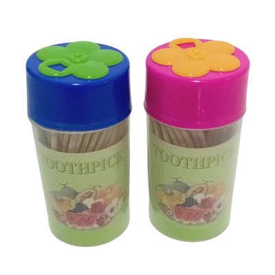 Plastic toothpick holder with toothpicks