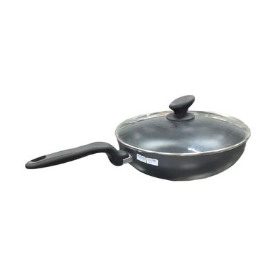 Non-stick wok with long handle and glass lid