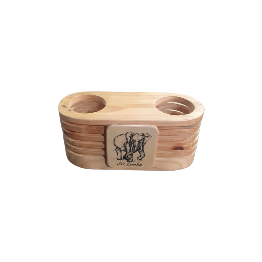 Wooden Elephant Pen Holder with Coasters