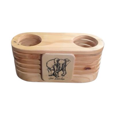 Wooden Elephant Pen Holder with Coasters