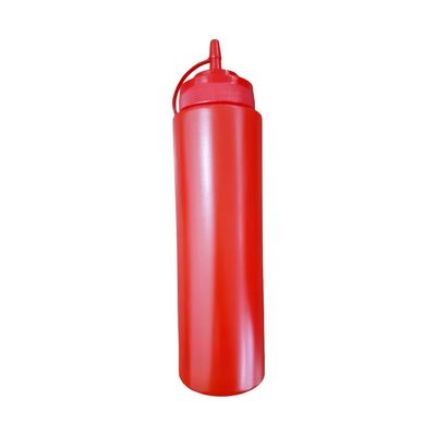 Red plastic squeeze sauce bottle