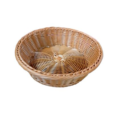 Round woven cane-look serving basket
