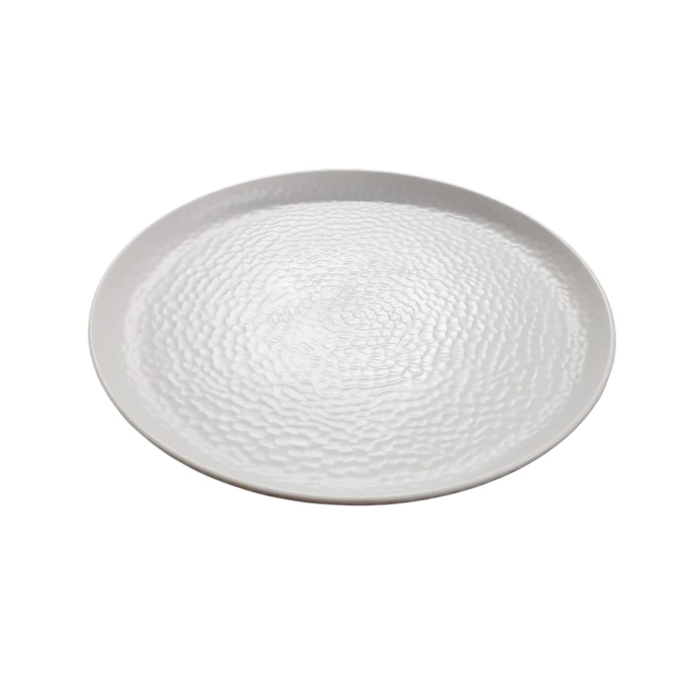 White hammered melamine dinner plate