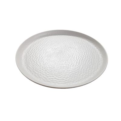 White hammered melamine dinner plate