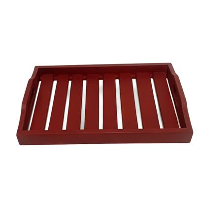 Red Slatted Wooden Serving Tray