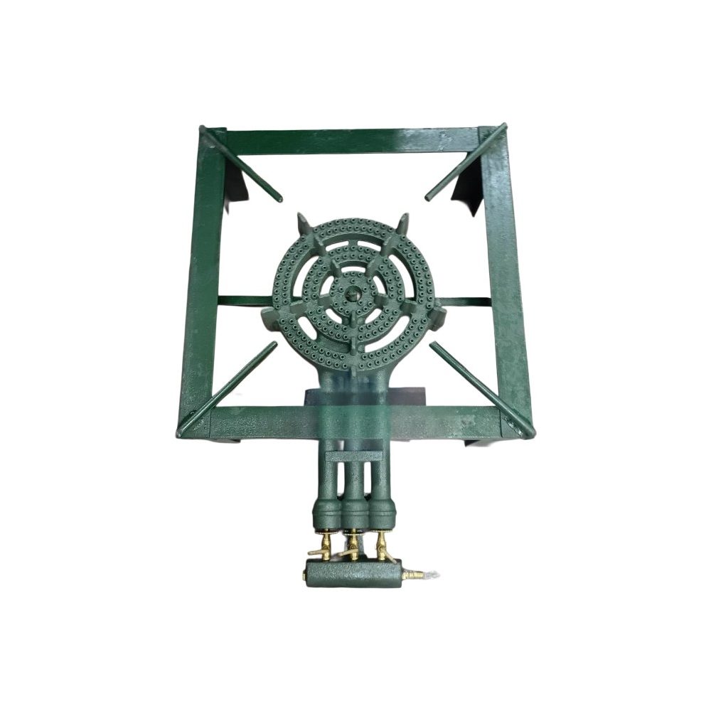 Three-port cast iron gas burner with stand