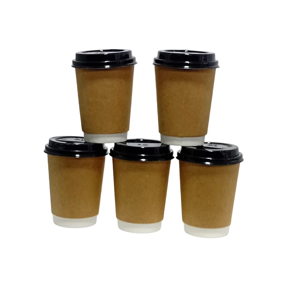 Kraft Paper Coffee Cups with Lids, 5 Pack