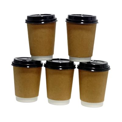 Kraft Paper Coffee Cups with Lids, 5 Pack
