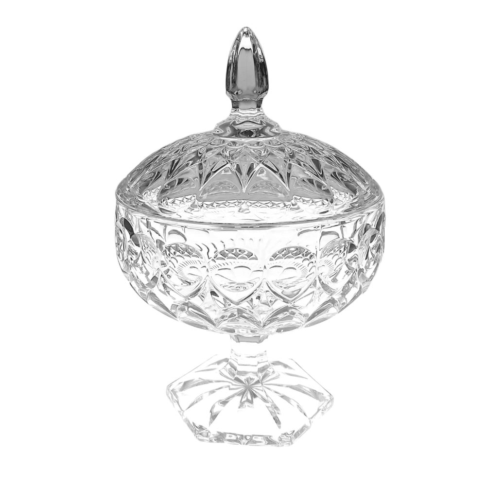 Footed cut-glass candy jar with lid