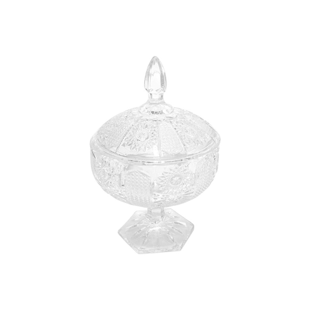 Cut-glass footed candy pot with lid