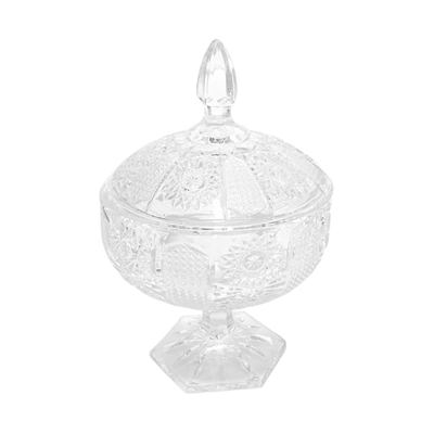 Cut-glass footed candy pot with lid