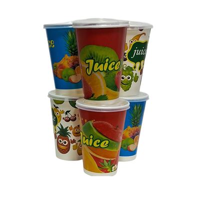 Printed paper juice cups with lids