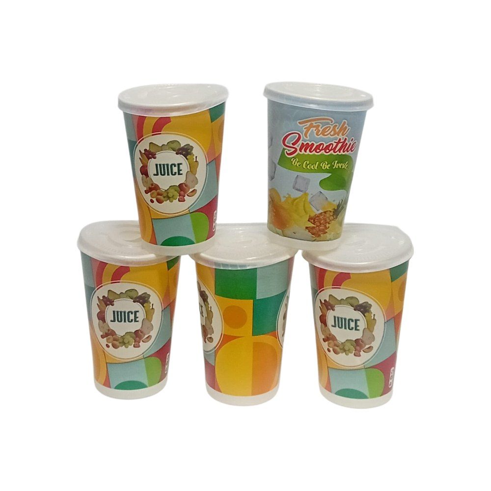 Printed Paper Juice Cups With Lids, 400ml