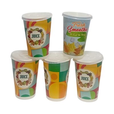 Printed Paper Juice Cups With Lids, 400ml