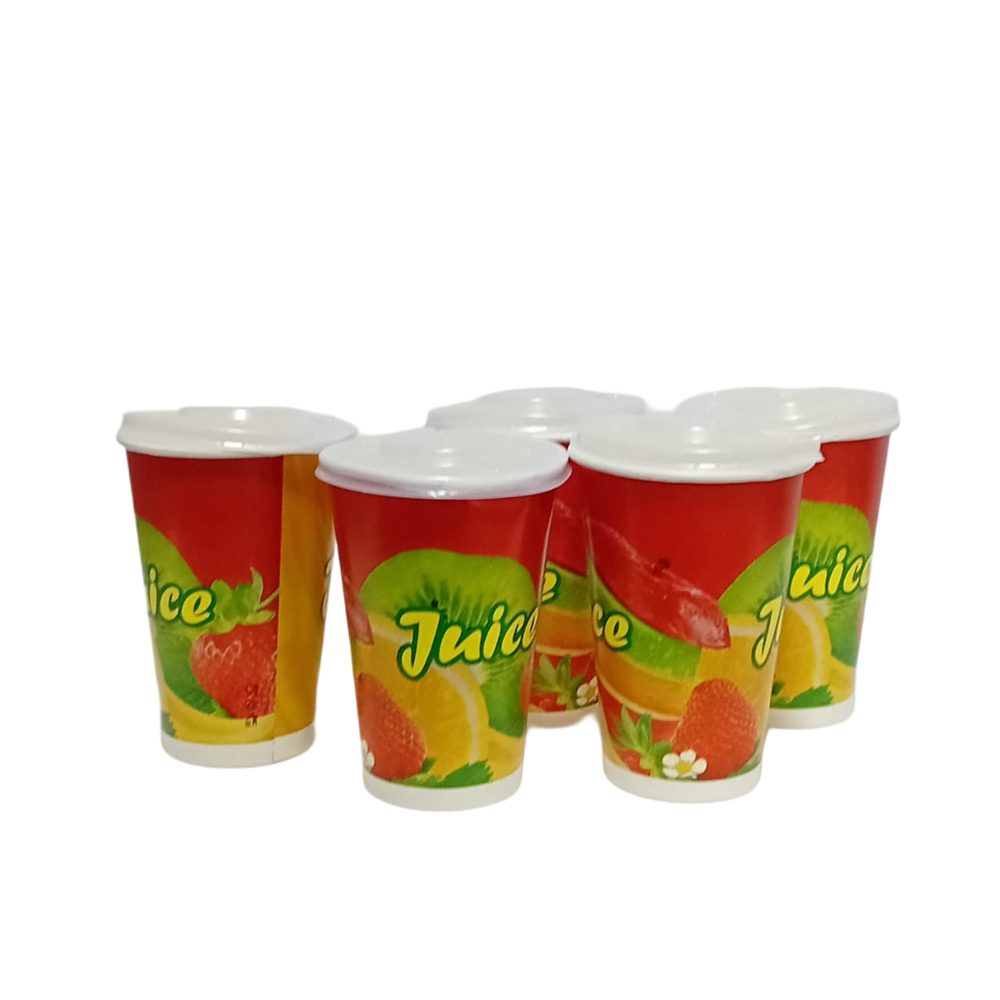 Printed juice cups with lids, 300ml (5 pcs)