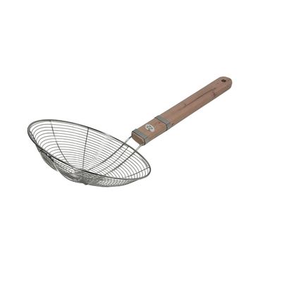 Wire spider strainer with wooden handle