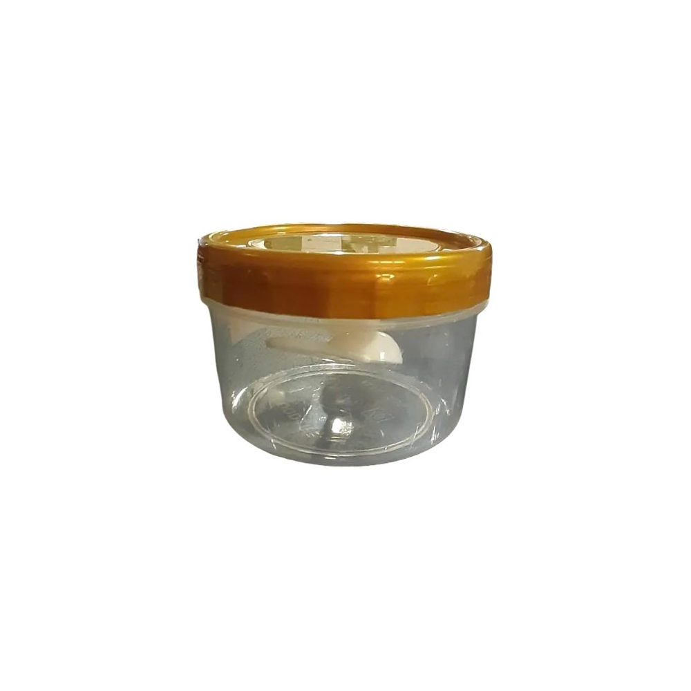 Clear plastic jar with gold lid, 250ml