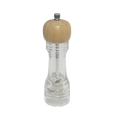 Clear acrylic pepper mill with wooden top