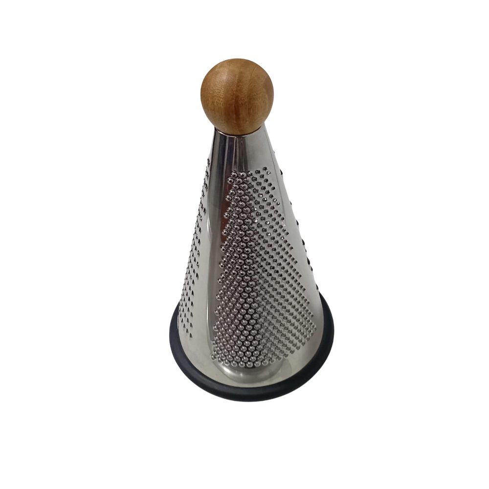 Conical stainless steel grater with wooden knob