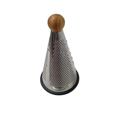 Conical stainless steel grater with wooden knob