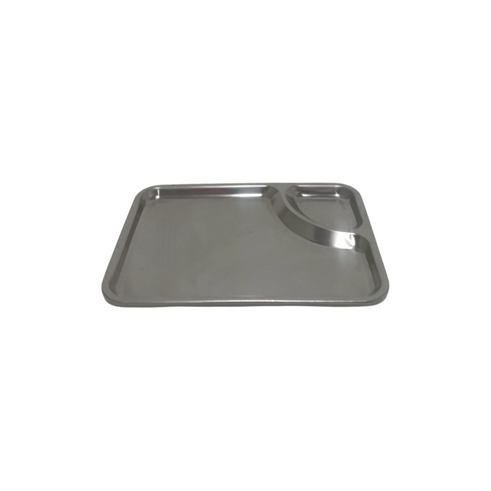 Two-compartment stainless steel meal tray