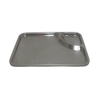 Two-compartment stainless steel meal tray