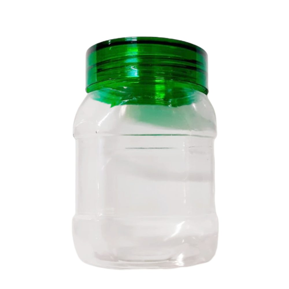 Square PET Jar with Green Lid