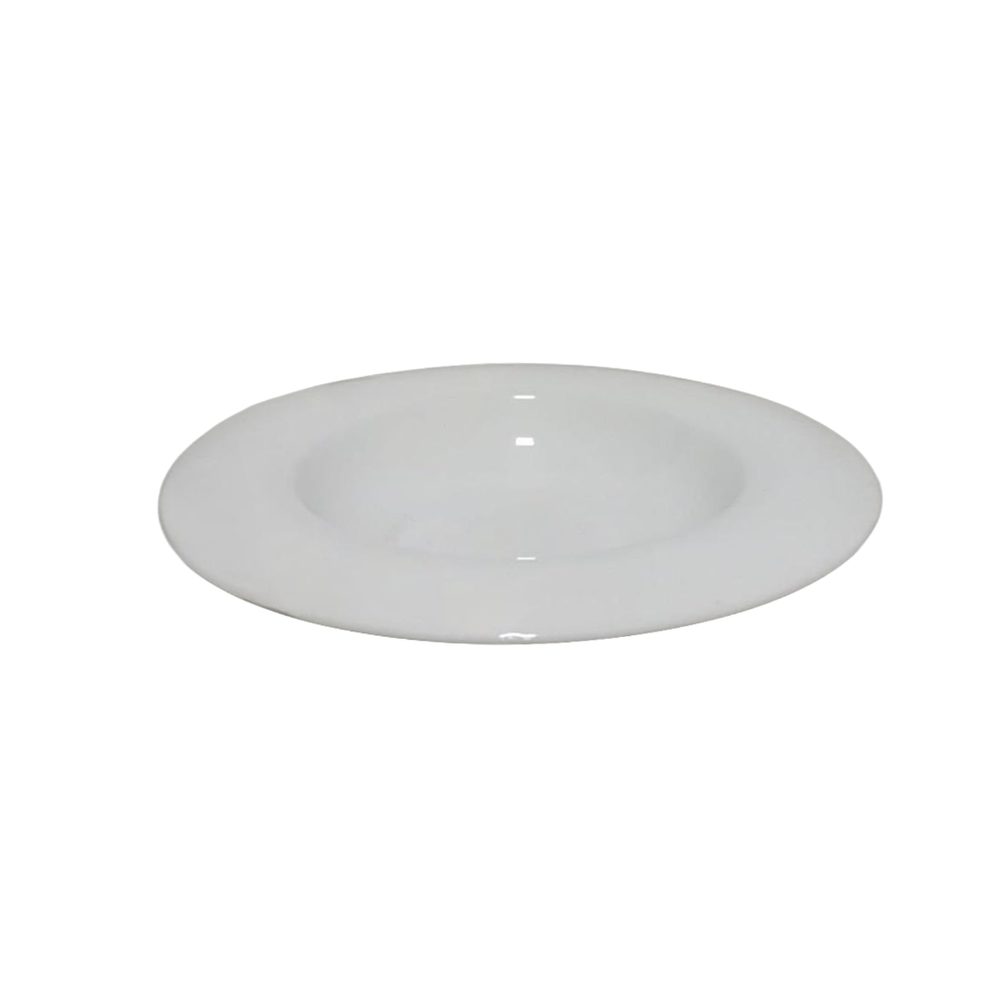 White porcelain rimmed soup plate
