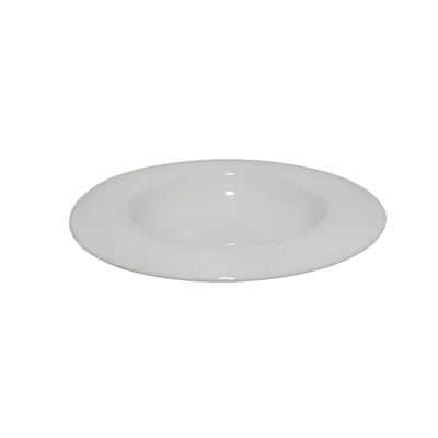 White porcelain rimmed soup plate