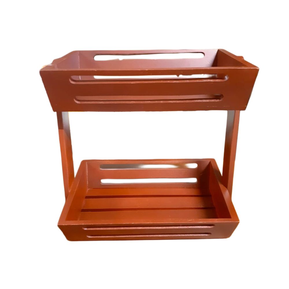 Two-tier wooden crate tray stand