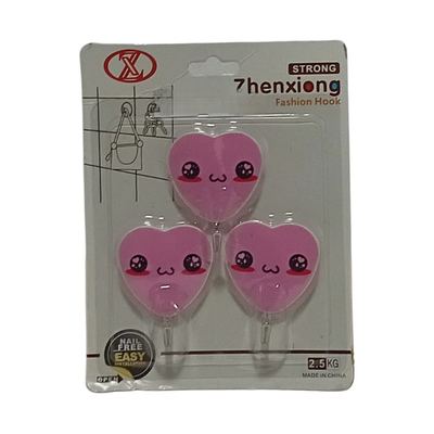 Pink Heart Self-Adhesive Wall Hooks (3 Pack)