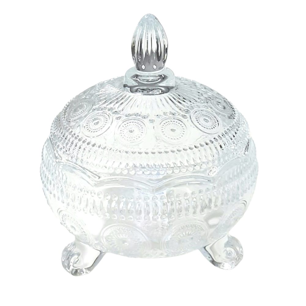 Footed glass candy pot with lid
