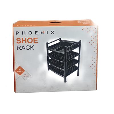 Phoenix 4-Layer Black Shoe Rack
