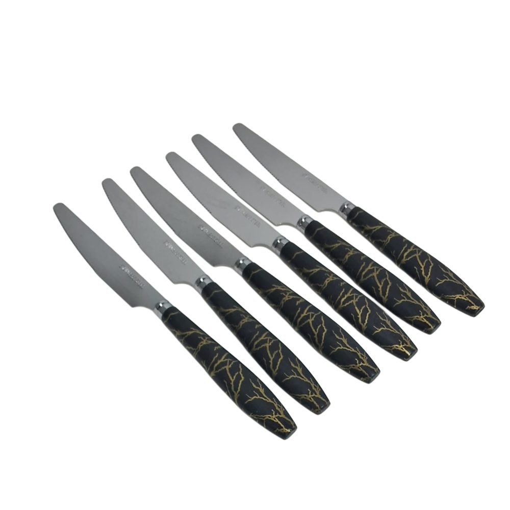 Black marble table knife set, 6 pcs