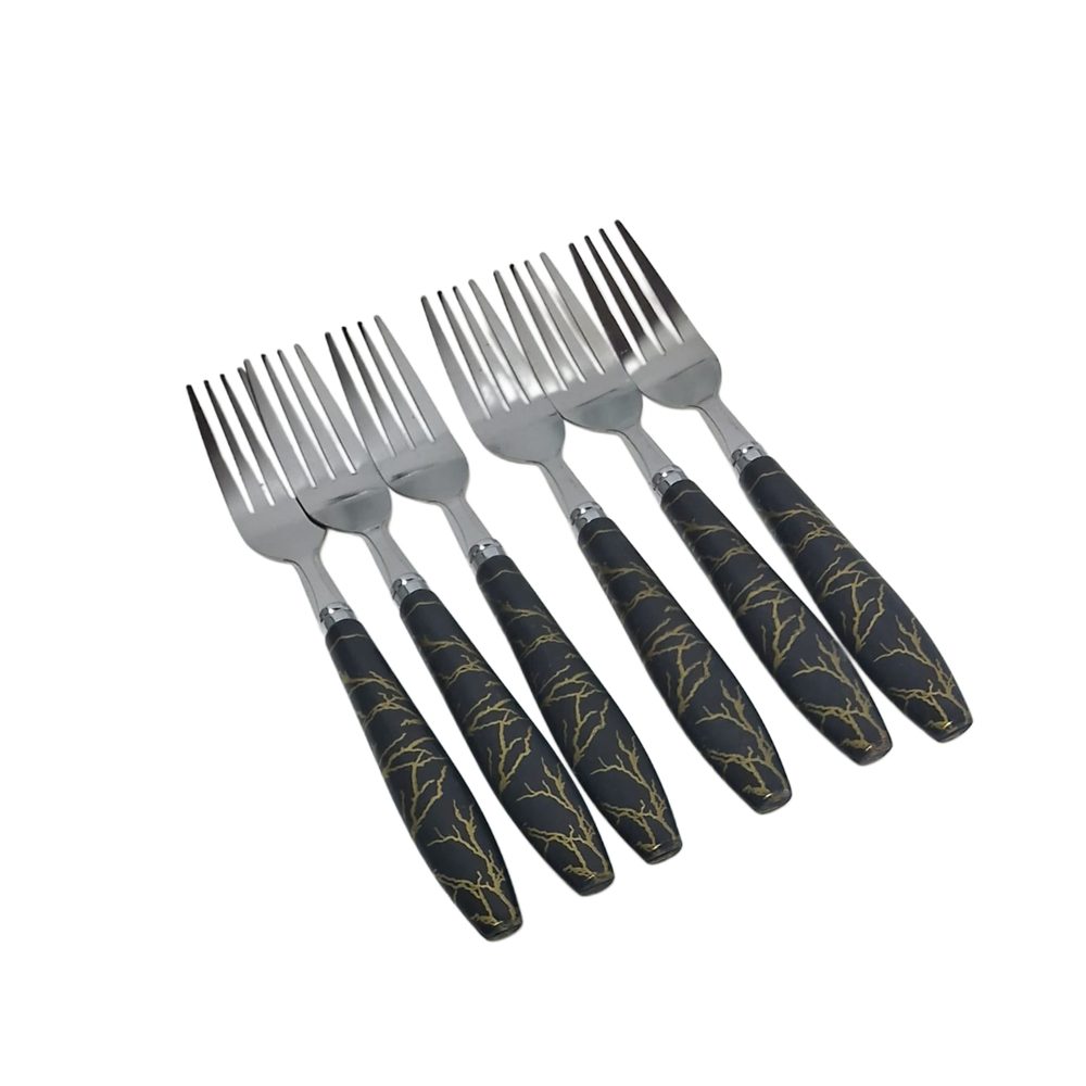 Black Marble Handle Table Forks, 6 Pack