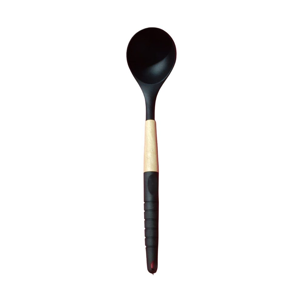 Silicone soup spoon, wooden handle
