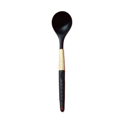 Silicone soup spoon, wooden handle