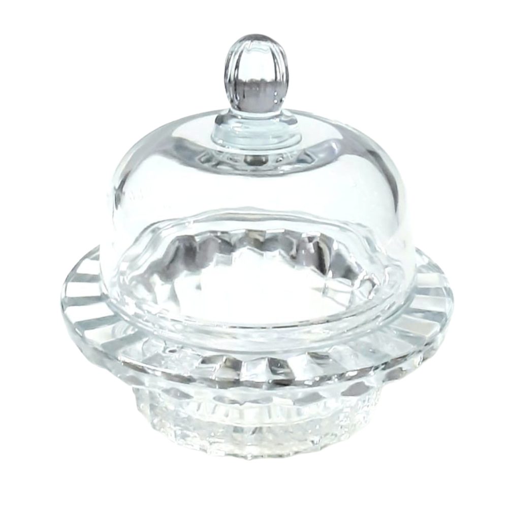 Small glass candy pot with dome lid