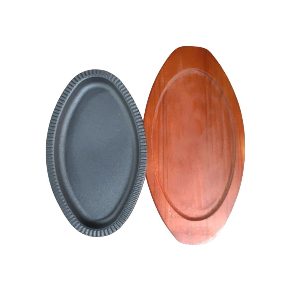 Oval Sizzling Plate with Wooden Base