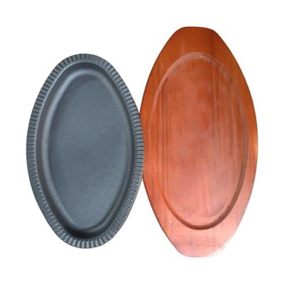 Oval Sizzling Plate with Wooden Base