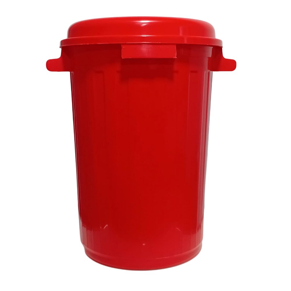 Red plastic barrel bucket with lid, 45L