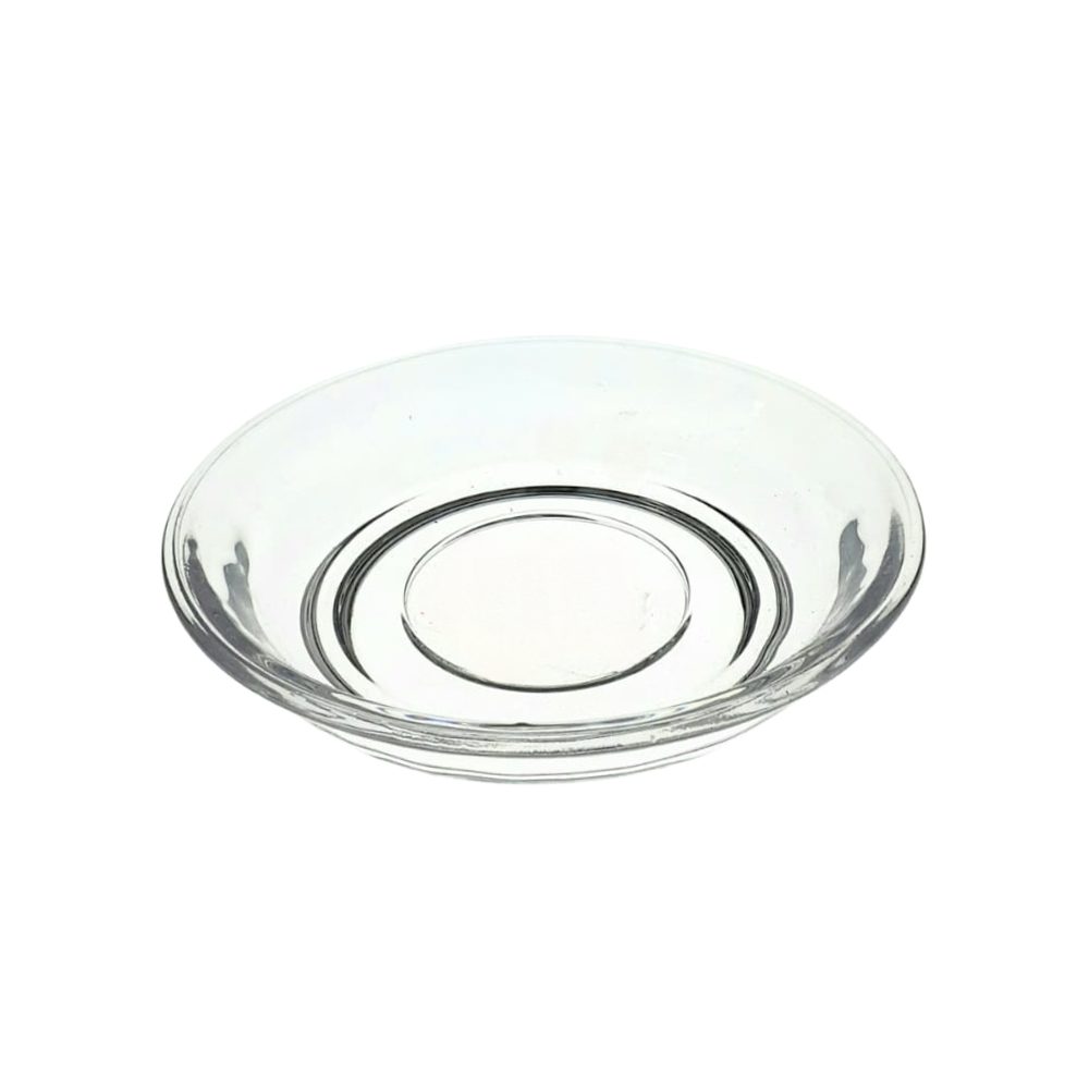 Glass tea cup saucer, 12cm