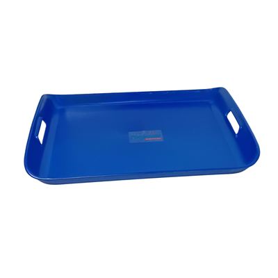 Blue plastic serving tray with handles