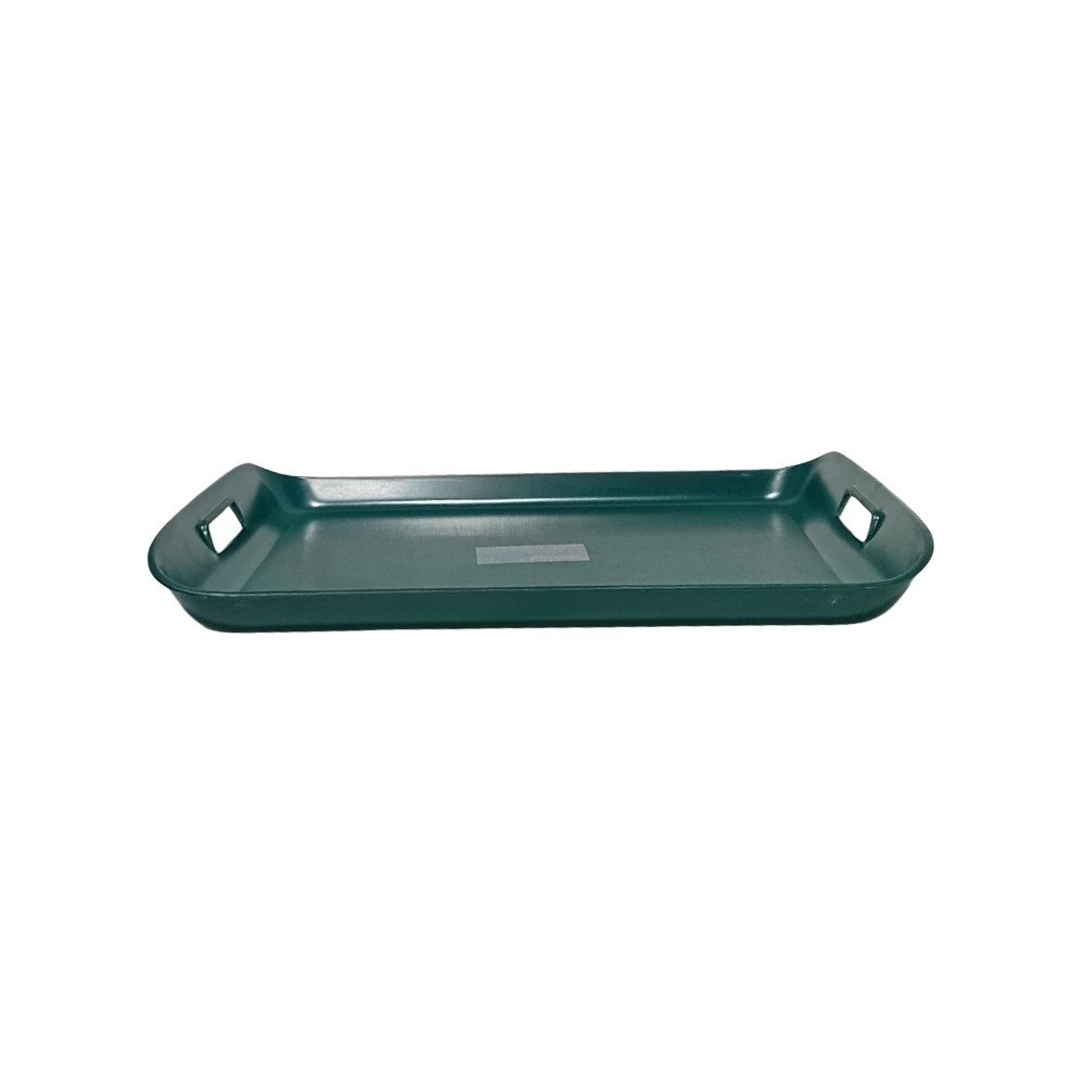 Green plastic serving tray with handles